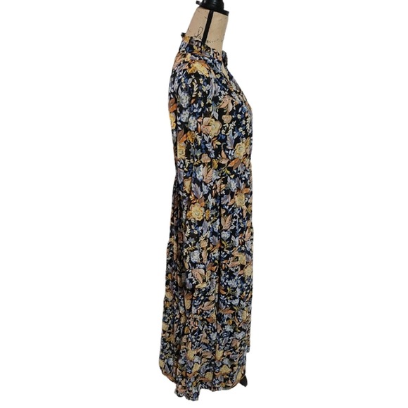 Lucky Brand Floral Print Maxi Dress Long Sleeve Ruffle Neckline Bohemian Style - Picture 2 of 10